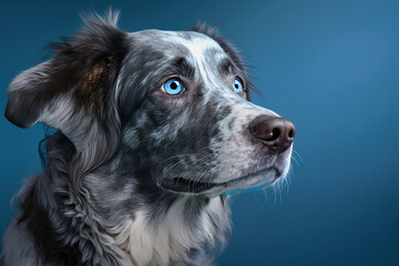 dog blue background. AI generation