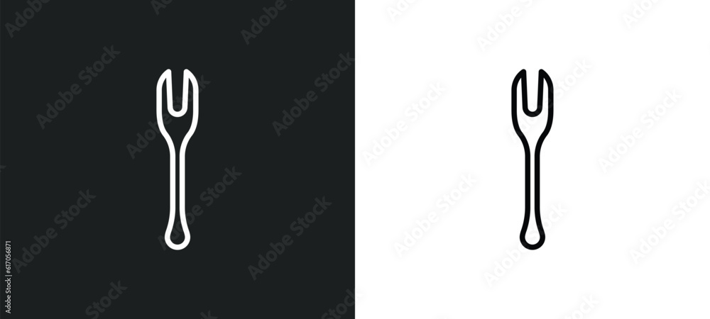 Poster forks line icon in white and black colors. forks flat vector icon from forks collection for web, mob