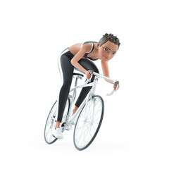 3d sporty character woman riding road bicycle