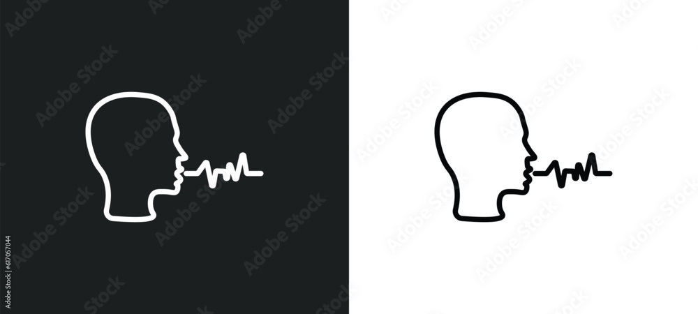 Poster speech line icon in white and black colors. speech flat vector icon from speech collection for web, 