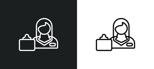 shop assistant line icon in white and black colors. shop assistant flat vector icon from shop assistant collection for web, mobile apps and ui.