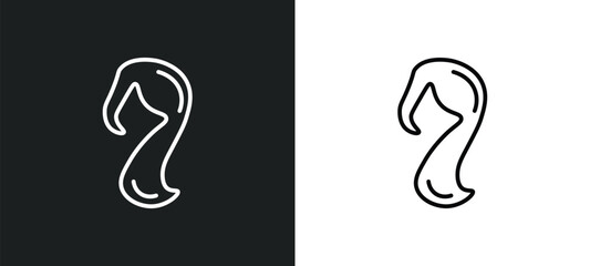 female long black hair line icon in white and black colors. female long black hair flat vector icon from female long hair collection for web, mobile apps and ui.