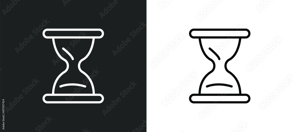 Poster sand clock line icon in white and black colors. sand clock flat vector icon from sand clock collecti