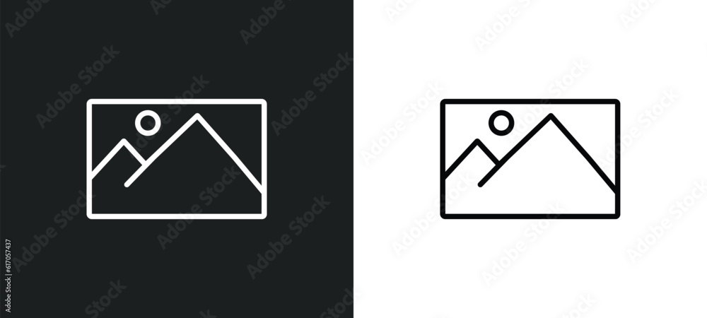 Poster pic line icon in white and black colors. pic flat vector icon from pic collection for web, mobile ap