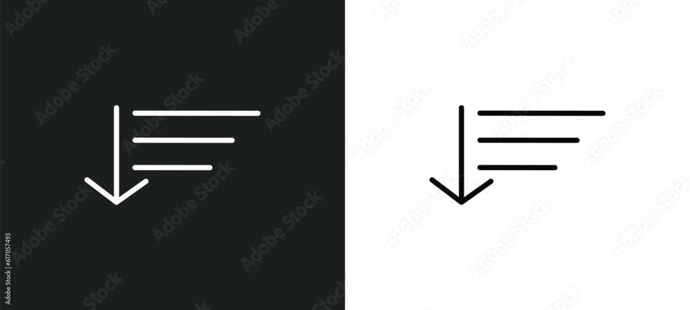 Poster sort down line icon in white and black colors. sort down flat vector icon from sort down collection 