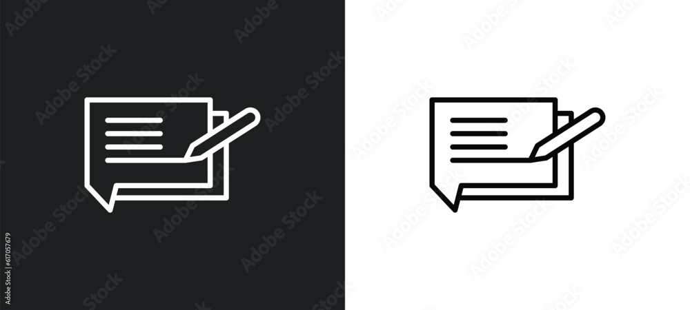 Poster writing message line icon in white and black colors. writing message flat vector icon from writing m