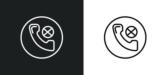 phone blocked line icon in white and black colors. phone blocked flat vector icon from phone blocked collection for web, mobile apps and ui.