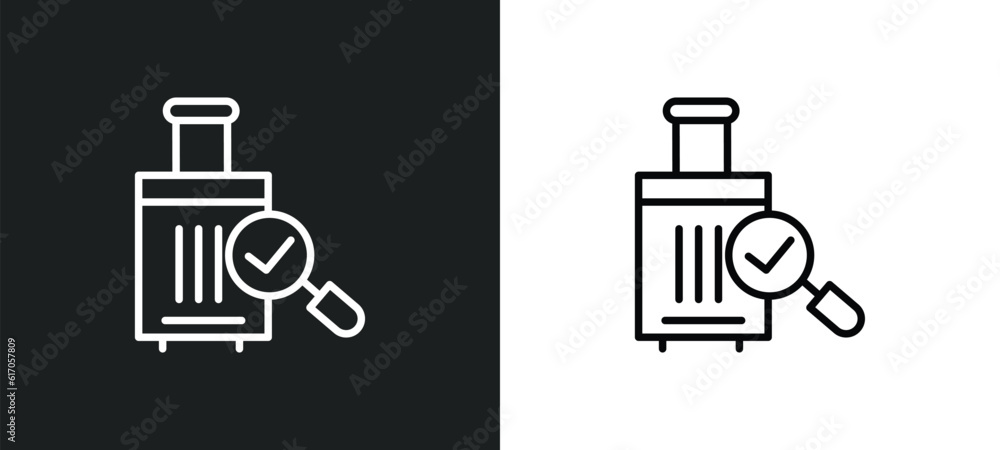 Poster suitcase with check line icon in white and black colors. suitcase with check flat vector icon from s