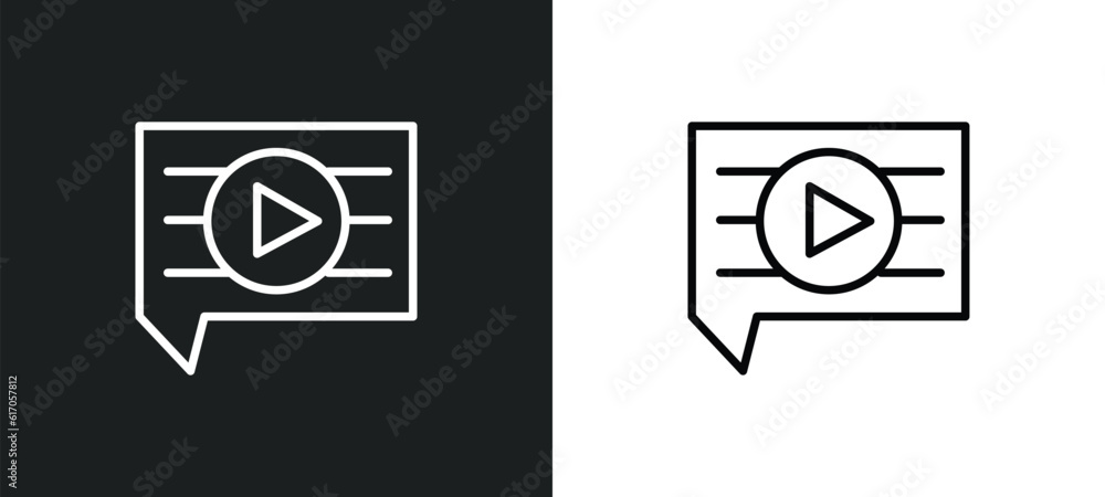 Aufkleber video comment line icon in white and black colors. video comment flat vector icon from video comment