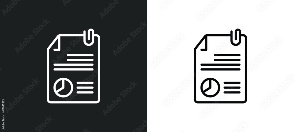 Poster data analytics content line icon in white and black colors. data analytics content flat vector icon 