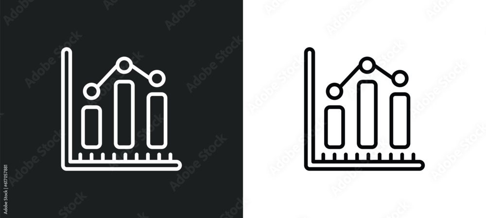 Poster data analytics bars line icon in white and black colors. data analytics bars flat vector icon from d