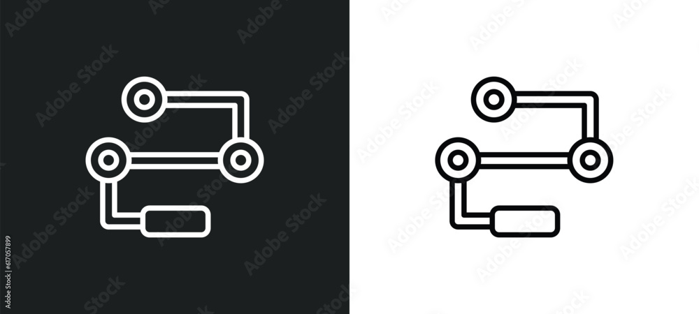 Poster flow chart interface line icon in white and black colors. flow chart interface flat vector icon from
