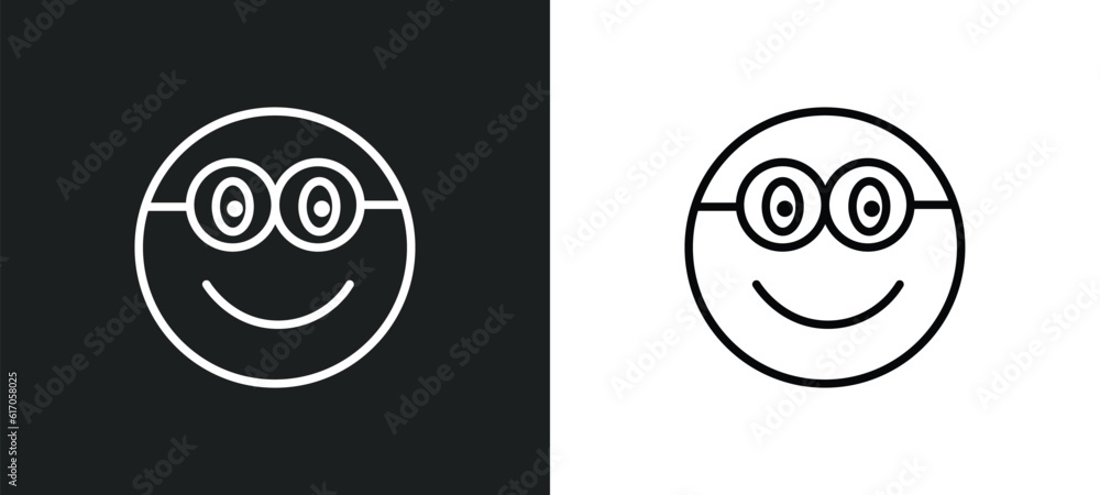 Poster nerd smile line icon in white and black colors. nerd smile flat vector icon from nerd smile collecti