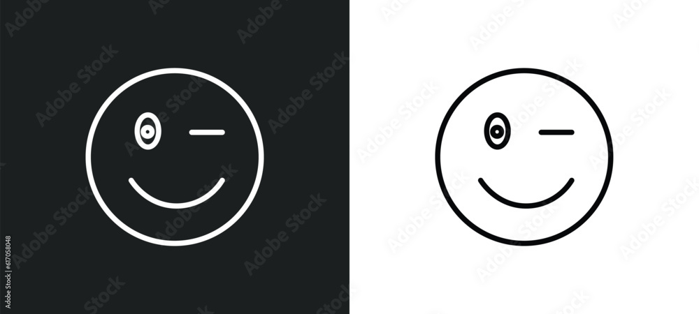 Poster wink smile line icon in white and black colors. wink smile flat vector icon from wink smile collecti