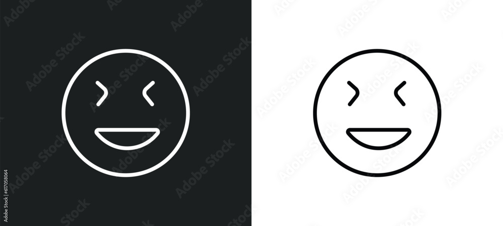 Poster joyful smile line icon in white and black colors. joyful smile flat vector icon from joyful smile co