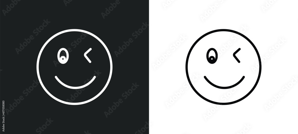 Aufkleber winking smile line icon in white and black colors. winking smile flat vector icon from winking smile