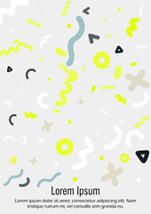 Abstract Minimal Vector Background in Trendy Doodle Style.   Vibrant Graphic Print with Dynamic Lines and Geometric Shapes.  Set of Vivid Poster 80s - 90s Design for Landing Page, Cover, Brochure.