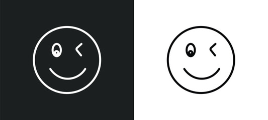winking smile line icon in white and black colors. winking smile flat vector icon from winking smile collection for web, mobile apps and ui.