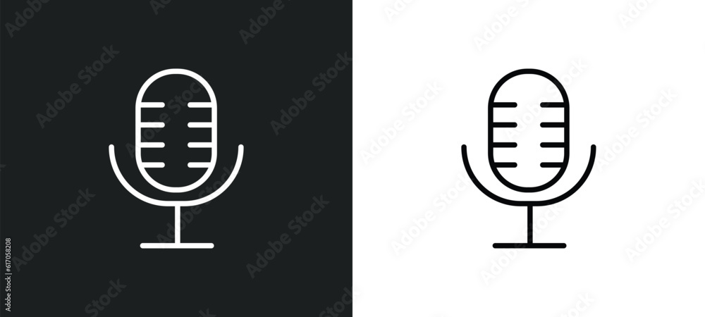 Poster mic interface line icon in white and black colors. mic interface flat vector icon from mic interface