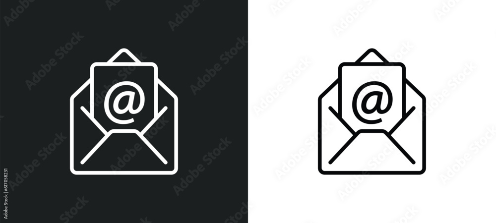 Poster email evelope line icon in white and black colors. email evelope flat vector icon from email evelope