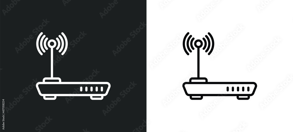 Poster internet modem line icon in white and black colors. internet modem flat vector icon from internet mo