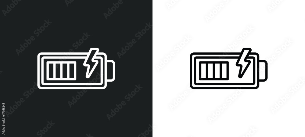 Poster battery loaded line icon in white and black colors. battery loaded flat vector icon from battery loa