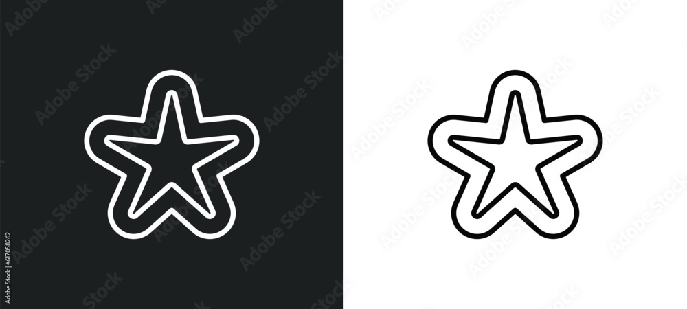 Poster rounded point star line icon in white and black colors. rounded point star flat vector icon from rou