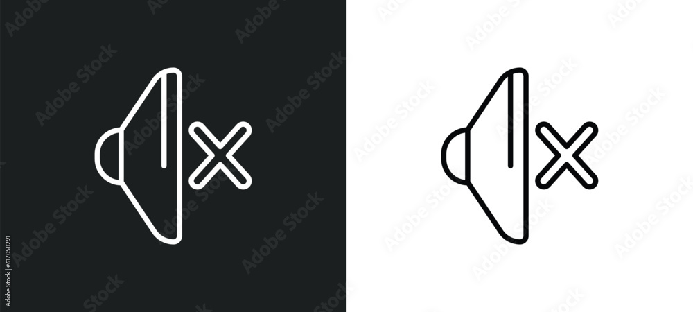 Poster sound off line icon in white and black colors. sound off flat vector icon from sound off collection 