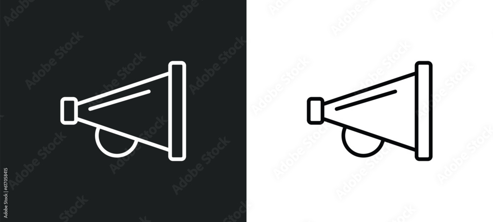 Poster amplified speaker line icon in white and black colors. amplified speaker flat vector icon from ampli