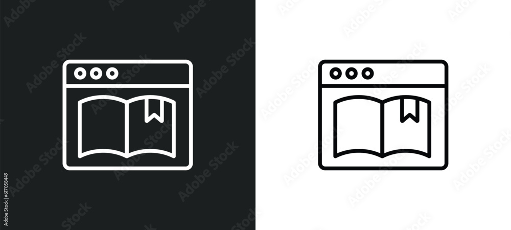 Poster ribbon from a book line icon in white and black colors. ribbon from a book flat vector icon from rib
