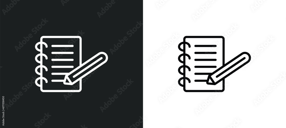 Poster note blog line icon in white and black colors. note blog flat vector icon from note blog collection 