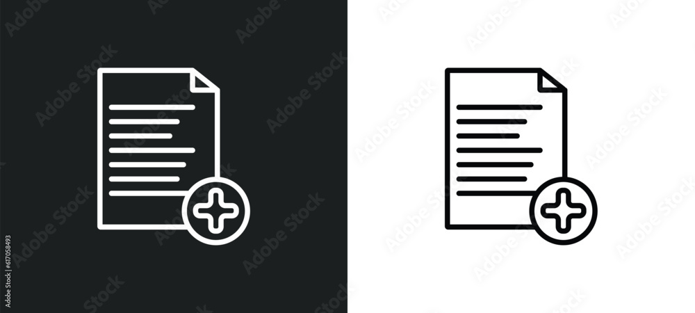 Poster add new document line icon in white and black colors. add new document flat vector icon from add new