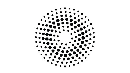 Halftone hexagon in circle. Circular design element for logotype. Vector illustration background.