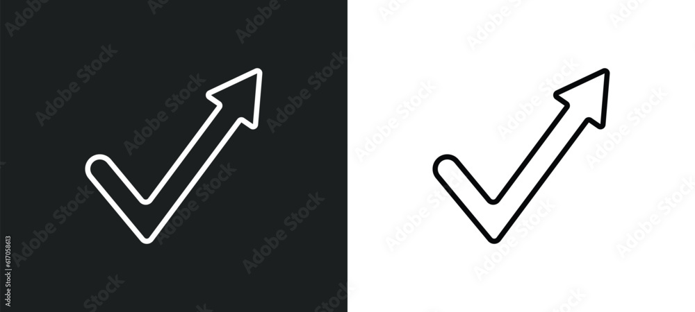 Poster check mark arrow line icon in white and black colors. check mark arrow flat vector icon from check m