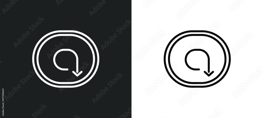 Poster clockwise drawn arrow line icon in white and black colors. clockwise drawn arrow flat vector icon fr