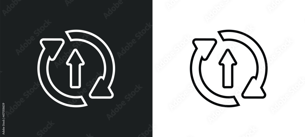 Poster updating arrow line icon in white and black colors. updating arrow flat vector icon from updating ar