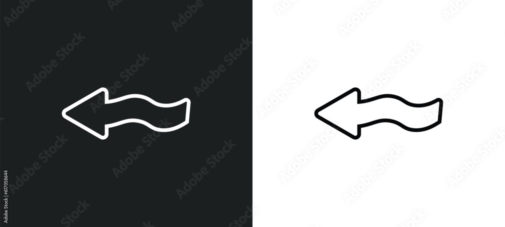 Poster squiggly arrow line icon in white and black colors. squiggly arrow flat vector icon from squiggly ar
