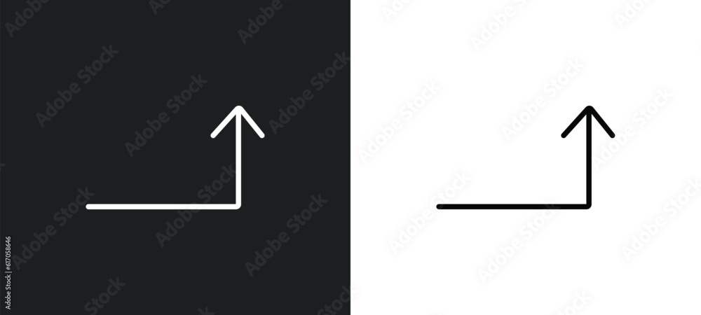Poster turn up arrow line icon in white and black colors. turn up arrow flat vector icon from turn up arrow