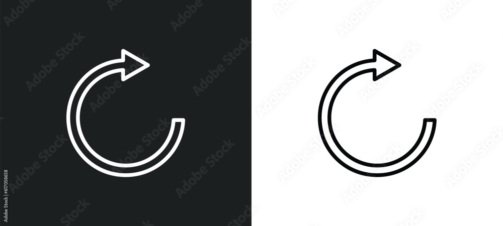 Poster rotate arrow line icon in white and black colors. rotate arrow flat vector icon from rotate arrow co