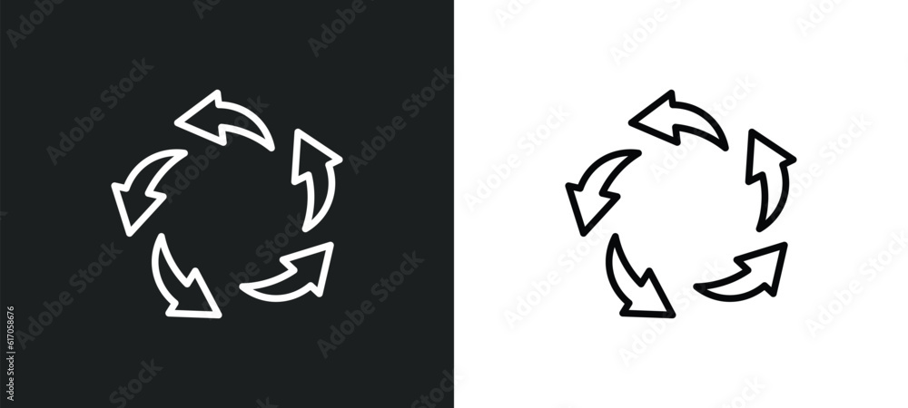 Poster spinning arrows line icon in white and black colors. spinning arrows flat vector icon from spinning 