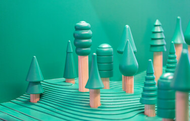 Green wooden forest model - ecology sustainability nature envirnoment concept background