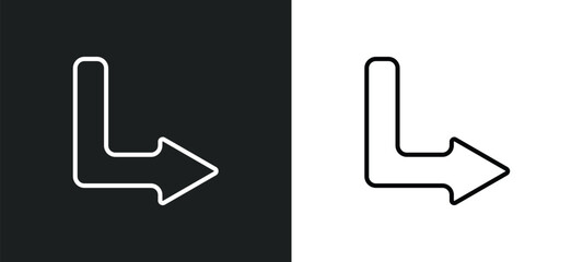 down right arrow line icon in white and black colors. down right arrow flat vector icon from down right arrow collection for web, mobile apps and ui. © IconArt