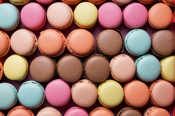 A collection of colorful macaroon on table, gift, pattern. AI generative