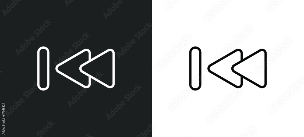 Poster rewind line icon in white and black colors. rewind flat vector icon from rewind collection for web, 