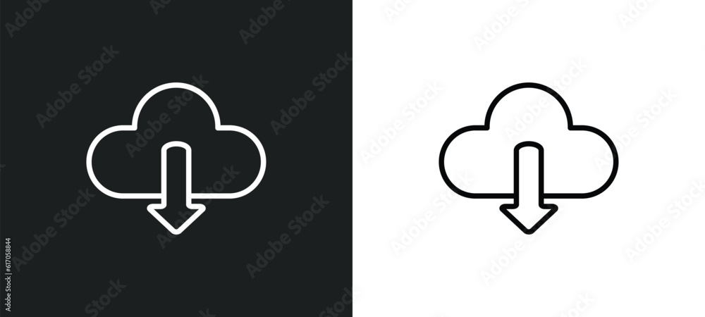 Poster download data line icon in white and black colors. download data flat vector icon from download data