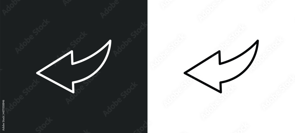 Poster curve left arrow line icon in white and black colors. curve left arrow flat vector icon from curve l
