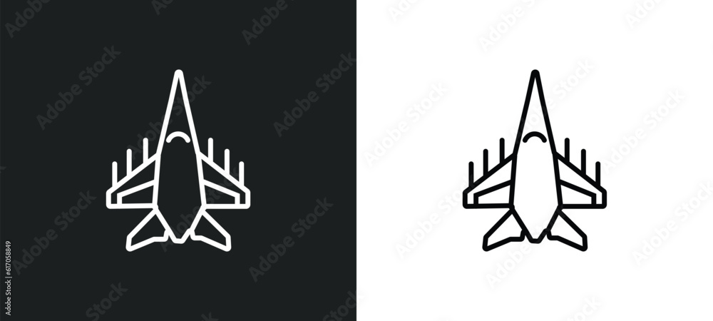 Poster army airplane line icon in white and black colors. army airplane flat vector icon from army airplane