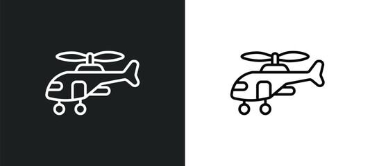 military helicopter line icon in white and black colors. military helicopter flat vector icon from military helicopter collection for web, mobile apps and ui.