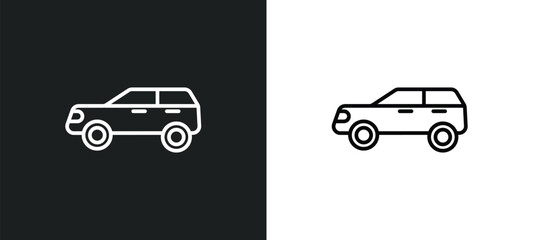 suv line icon in white and black colors. suv flat vector icon from suv collection for web, mobile apps and ui.