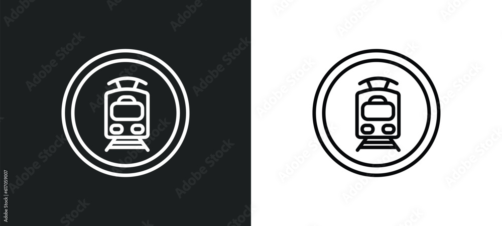 Aufkleber tram stop label line icon in white and black colors. tram stop label flat vector icon from tram stop